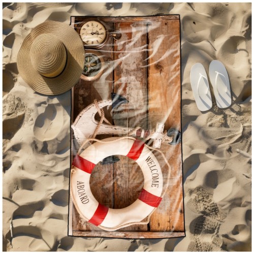 Ręcznik Plażowy Kąpielowy XXL 100x180 Kotwica i Koło Szybkoschnący R144