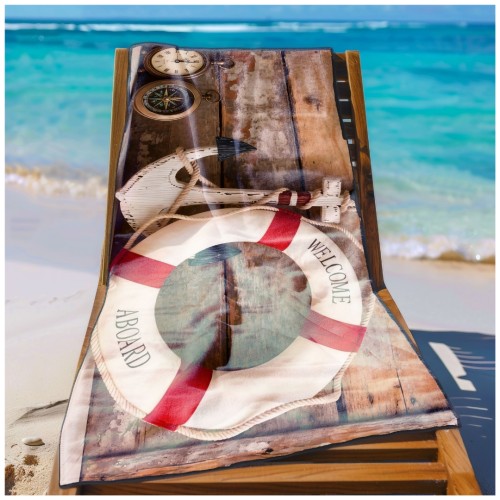 Ręcznik Plażowy Kąpielowy XXL 100x180 Kotwica i Koło Szybkoschnący R144