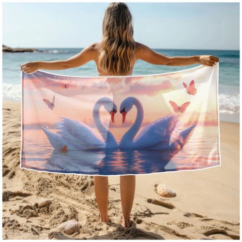 Ręcznik Plażowy Kąpielowy XL 70x140 Łabędzie Szybkoschnący R104