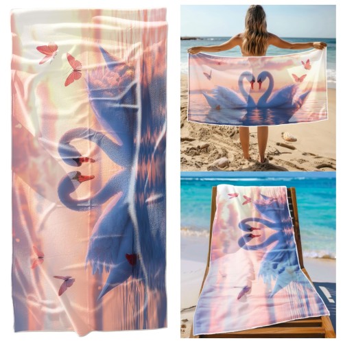 Ręcznik Plażowy Kąpielowy XXL 100x180 Łabędzie Szybkoschnący R104