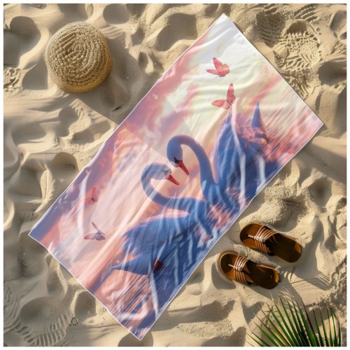 Ręcznik Plażowy Kąpielowy XXL 100x180 Łabędzie Szybkoschnący R104