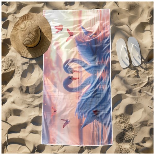 Ręcznik Plażowy Kąpielowy XXL 100x180 Łabędzie Szybkoschnący R104