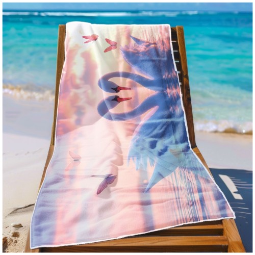 Ręcznik Plażowy Kąpielowy XXL 100x180 Łabędzie Szybkoschnący R104