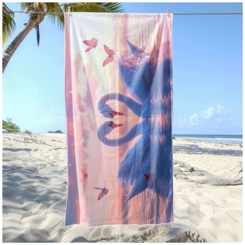 Ręcznik Plażowy Kąpielowy XXL 100x180 Łabędzie Szybkoschnący R104