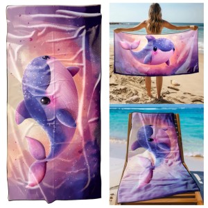 Ręcznik Plażowy Kąpielowy XL 70x140 Wieloryb Szybkoschnący R106