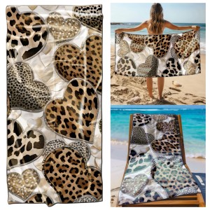 Ręcznik Plażowy Kąpielowy XXL 100x180 Serca Panterki Szybkoschnący R128