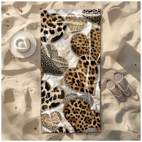 Ręcznik Plażowy Kąpielowy XXL 100x180 Serca Panterki Szybkoschnący R128