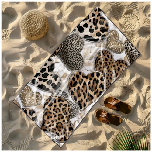 Ręcznik Plażowy Kąpielowy XL 70x140 Serca Panterki Szybkoschnący R128