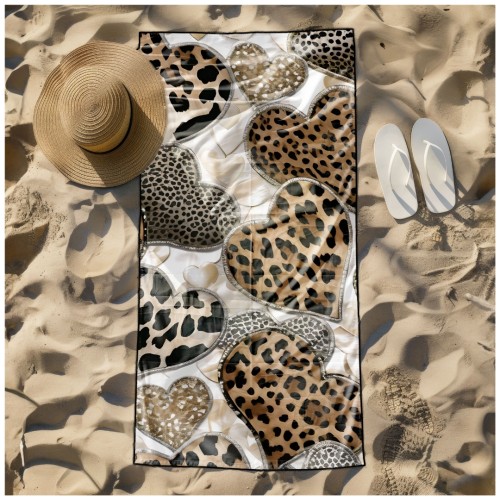 Ręcznik Plażowy Kąpielowy XL 70x140 Serca Panterki Szybkoschnący R128