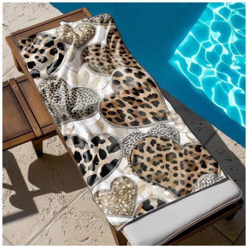 Ręcznik Plażowy Kąpielowy XL 70x140 Serca Panterki Szybkoschnący R128