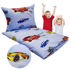 Komplet Pościeli Dziecięcej 100x160 + 50x60 Auta Cars Niebieskie