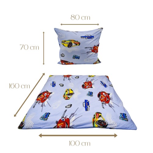 Komplet Pościeli Dziecięcej 100x160 + 70x80 Auta Cars Niebieskie