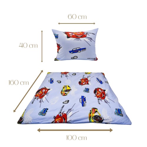 Komplet Pościeli Dziecięcej 100x160 + 40x60 Auta Cars Niebieskie