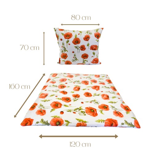 Komplet Pościeli Dziecięcej 120x160 + 70x80 Maki Na Białym