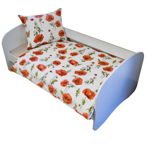 Komplet Pościeli Dziecięcej 120x160 + 50x70 Maki Na Białym