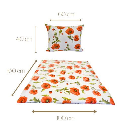 Komplet Pościeli Dziecięcej 100x160 + 40x60 Maki Na Białym