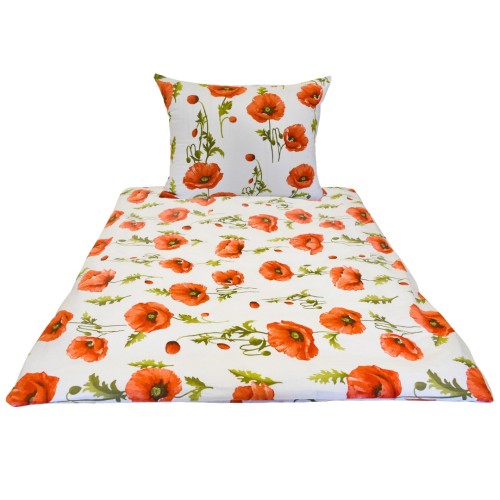 Komplet Pościeli Dziecięcej 100x135 + 40x60 Maki Na Białym