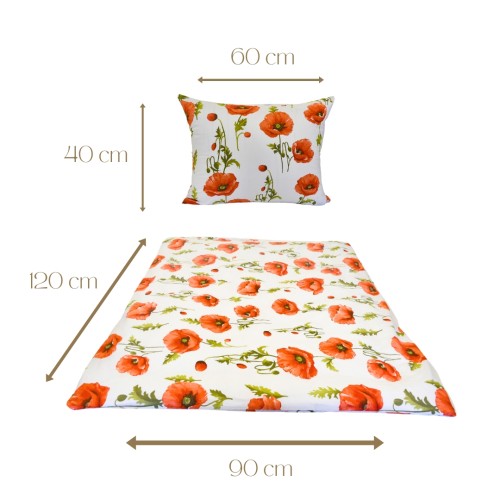Komplet Pościeli Dziecięcej 90x120 + 40x60 Maki Na Białym