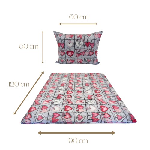 Komplet Pościeli Dziecięcej 90x120 + 50x60 Serca Na Desce Czerwone