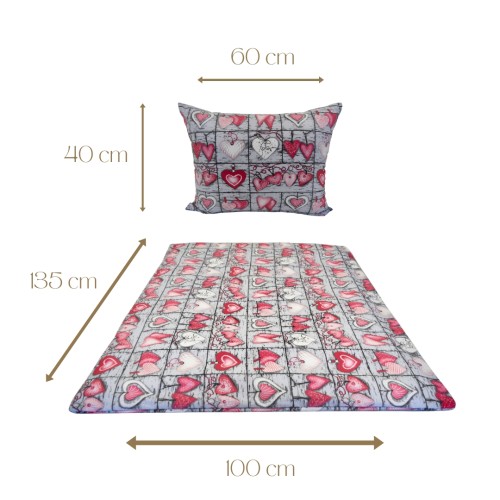 Komplet Pościeli Dziecięcej 100x135 + 40x60 Serca Na Desce Czerwone
