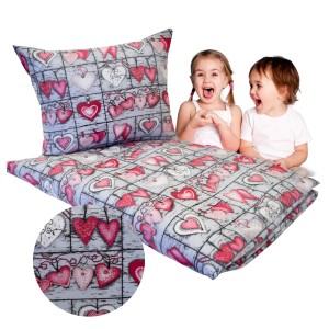 Komplet Pościeli Dziecięcej 100x160 + 70x80 Serca Na Desce Czerwone