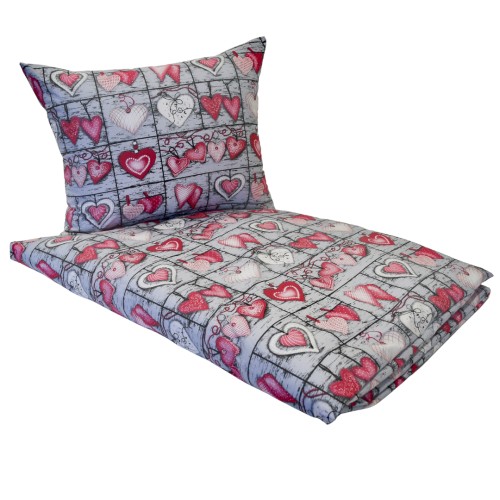 Komplet Pościeli Dziecięcej 100x160 + 70x80 Serca Na Desce Czerwone