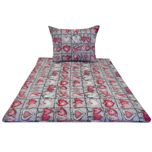 Komplet Pościeli Dziecięcej 120x160 + 50x70 Serca Na Desce Czerwone
