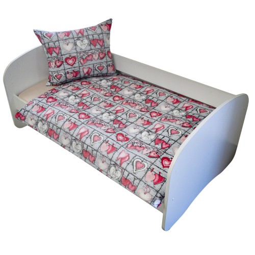 Komplet Pościeli Dziecięcej 120x160 + 70x80 Serca Na Desce Czerwone