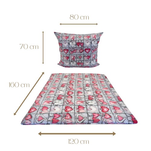 Komplet Pościeli Dziecięcej 120x160 + 70x80 Serca Na Desce Czerwone