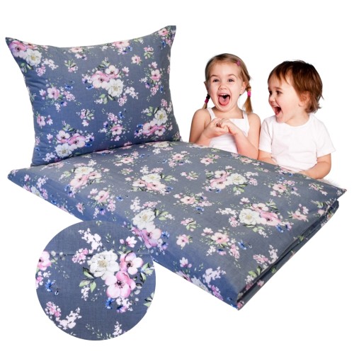 Komplet Pościeli Dziecięcej 90x120 + 40x60 Wiosna Jabłonka Szara
