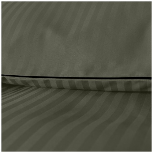 Pościel Z Lamówką 220x200 2x70x80 Oliwkowy Adamaszkowa Pasy 1Cm
