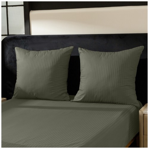 Pościel Z Lamówką 220x200 2x70x80 Oliwkowy Adamaszkowa Pasy 1Cm