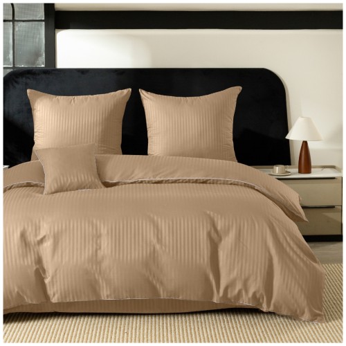 Pościel Z Lamówką 220x200 2x70x80 Cappuccino Adamaszkowa Pasy 1Cm