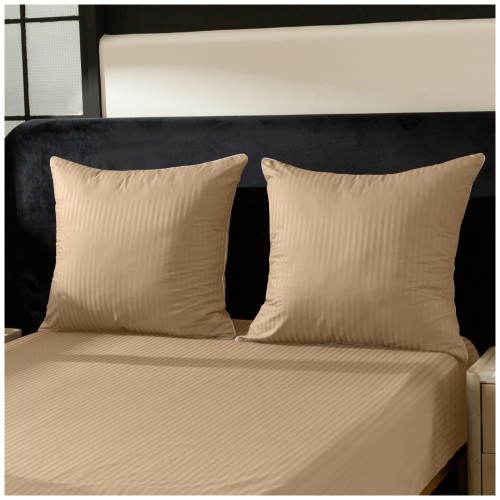 Pościel Z Lamówką 220x200 2x70x80 Cappuccino Adamaszkowa Pasy 1Cm