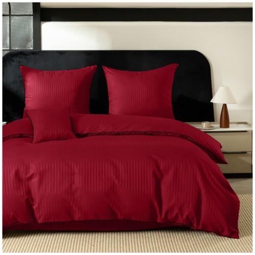 Pościel Z Lamówką 220x200 2x70x80 Czerwona Adamaszkowa Pasy 1Cm