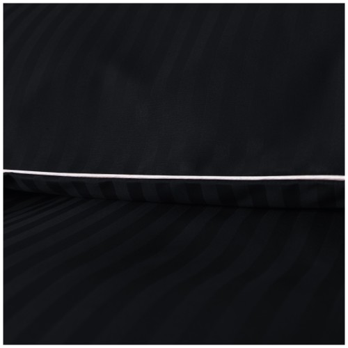 Pościel Z Lamówką 220x200 2x70x80 Czarna Adamaszkowa Pasy 1Cm