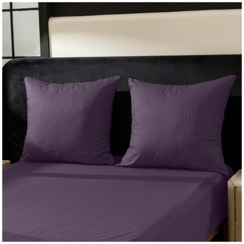 Pościel Z Lamówką 220x200 2x70x80 Fioletowa Adamaszkowa Pasy 1Cm