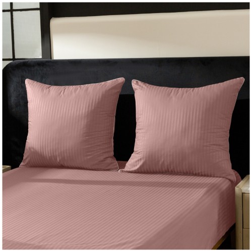 Pościel Z Lamówką 220x200 2x70x80 Pudrowy Róż Adamaszkowa Pasy 1Cm