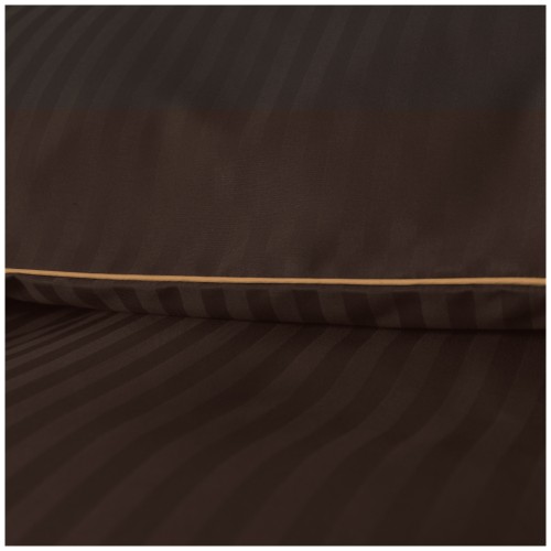 Pościel Z Lamówką 220x200 2x70x80 Brązowa Adamaszkowa Pasy 1Cm