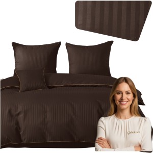 Pościel Z Lamówką 160x200 2x70x80 Brązowa Adamaszkowa Pasy 1Cm