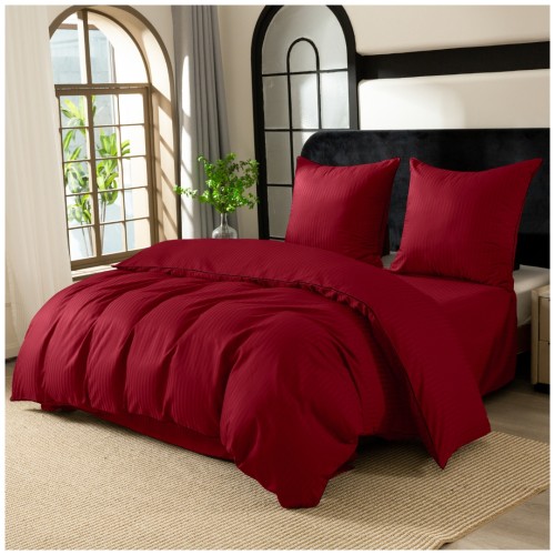 Pościel Z Lamówką 160x200 2x70x80 Czerwona Adamaszkowa Pasy 1Cm