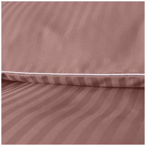 Pościel Z Lamówką 160x200 2x70x80 Pudrowy Róż Adamaszkowa Pasy 1Cm