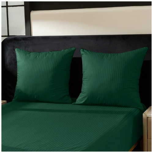 Pościel Z Lamówką 160x200 2x70x80 Butelkowa Zieleń Adamaszkowa Pasy 1Cm