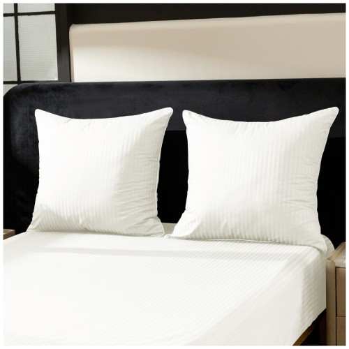 Pościel Z Lamówką 160x200 2x70x80 Biała Adamaszkowa Pasy 1Cm