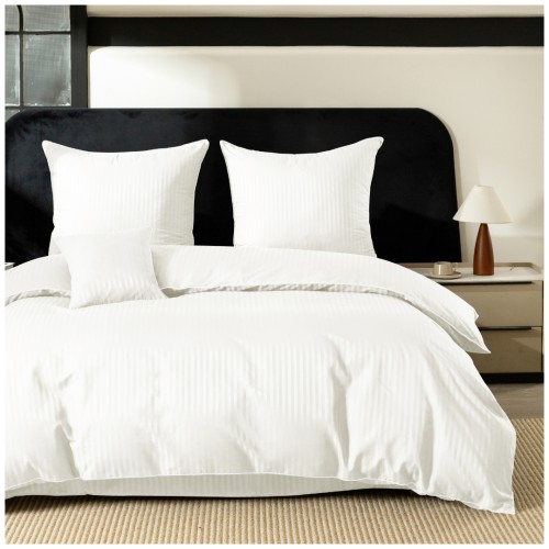 Pościel Z Lamówką 160x200 2x70x80 Biała Adamaszkowa Pasy 1Cm