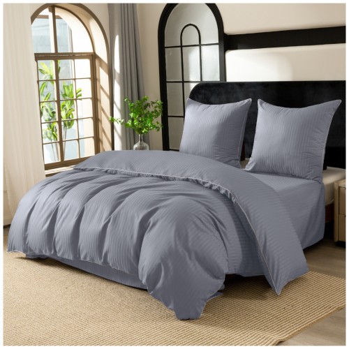 Pościel Z Lamówką 160x200 2x70x80 Silver Blue Adamaszkowa Pasy 1Cm