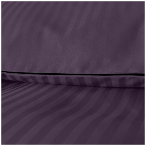 Pościel Z Lamówką 160x200 2x70x80 Fioletowa Adamaszkowa Pasy 1Cm