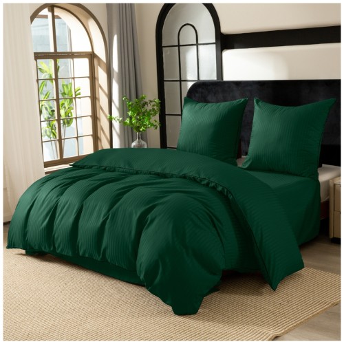 Pościel Z Lamówką 140x200 1x70x80 Butelkowa Zieleń Adamaszkowa Pasy 1Cm