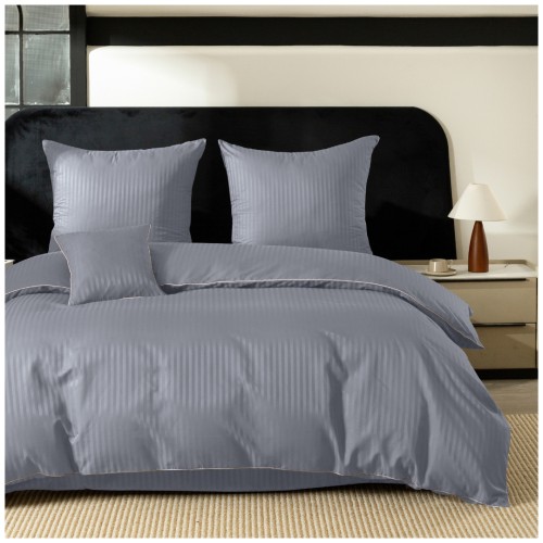 Pościel Z Lamówką 140x200 1x70x80 Silver Blue Adamaszkowa Pasy 1Cm