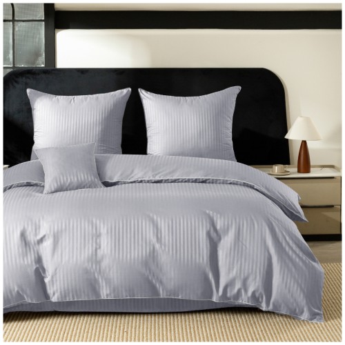 Pościel Z Lamówką 140x200 1x70x80 Silver Adamaszkowa Pasy 1Cm